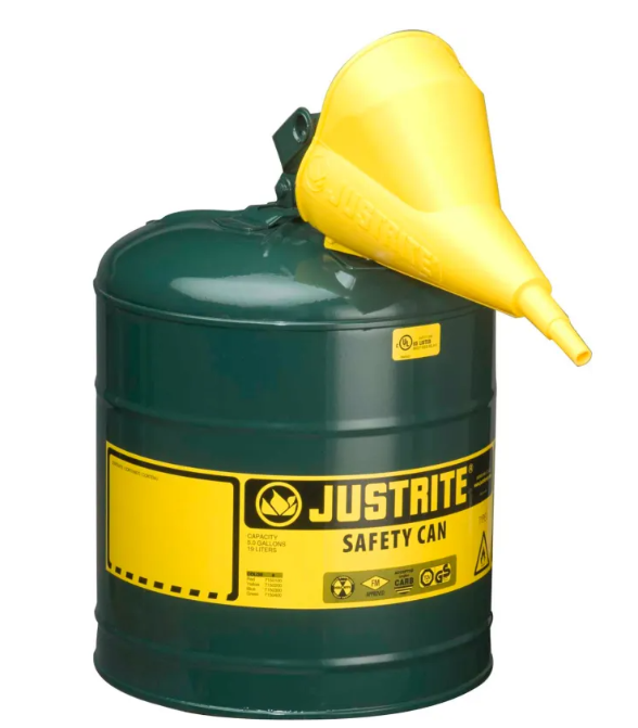 Justrite Type I Metal Safety Gas Cans with Funnel from Columbia Safety